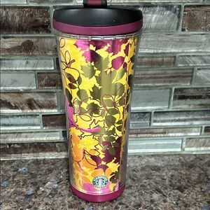 Starbucks Vntg Yellow & Plum Floral Insulated Travel Tumbler